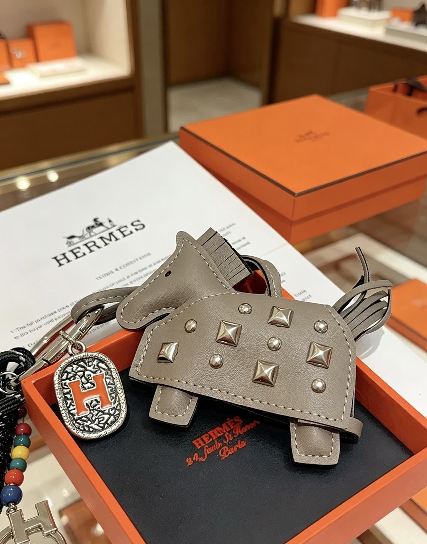 Hermes Hermès Keychain with Beaded Strap and Leather Goat Charm