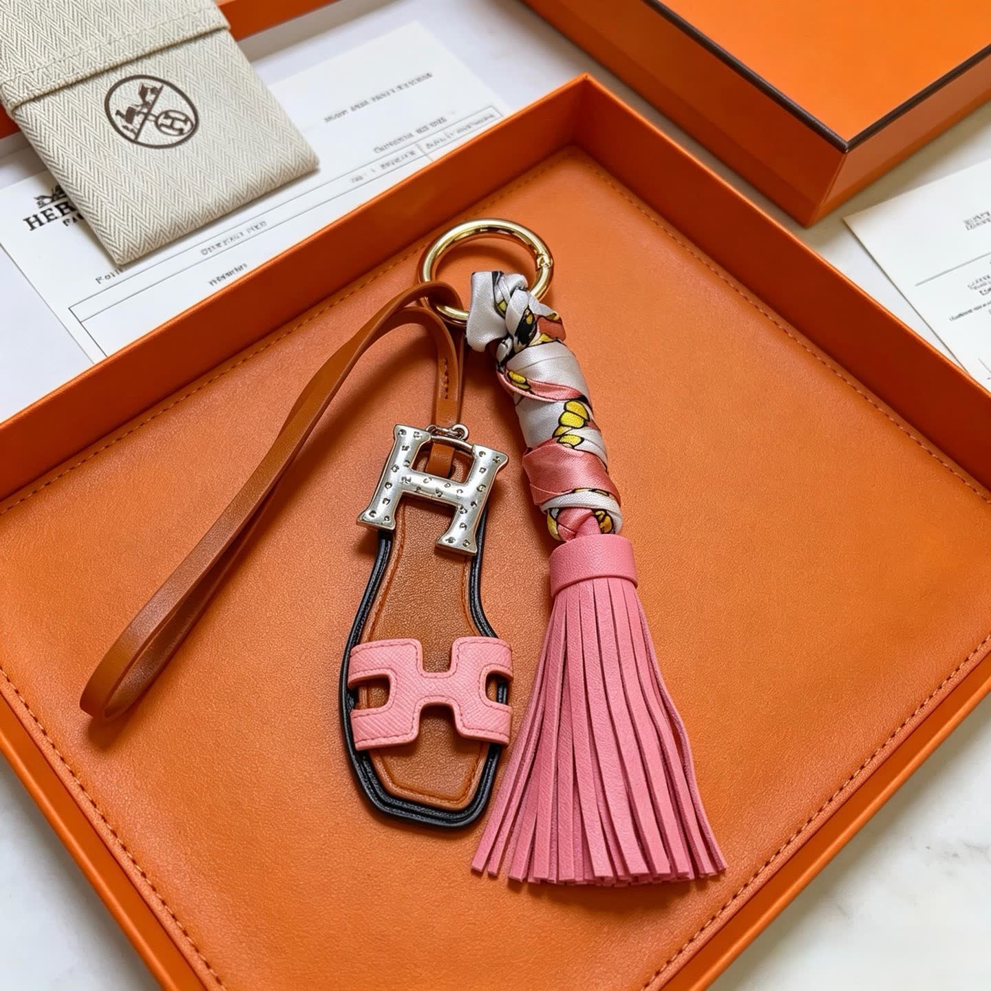 Hermes Hermès Equestrian Shield Keychain with Tassel