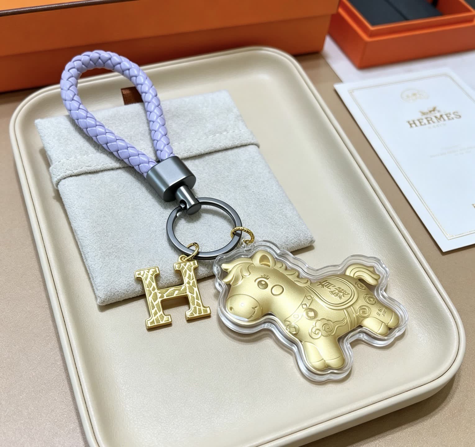 Hermes Hermès Keychain with Gold Horse Charm Hermes Hermès Keychain with Gold Horse Charm