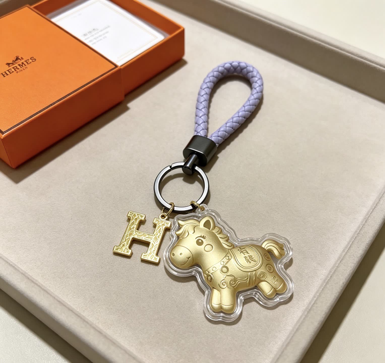Hermes Hermès Keychain with Gold Horse Charm