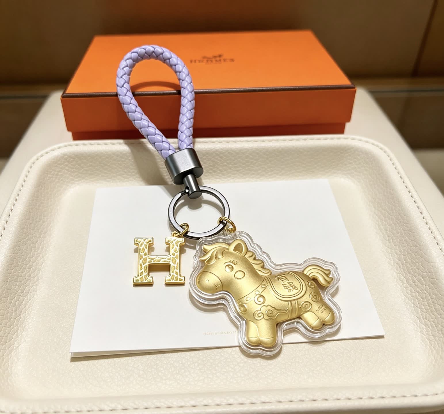 Hermes Hermès Keychain with Gold Horse Charm