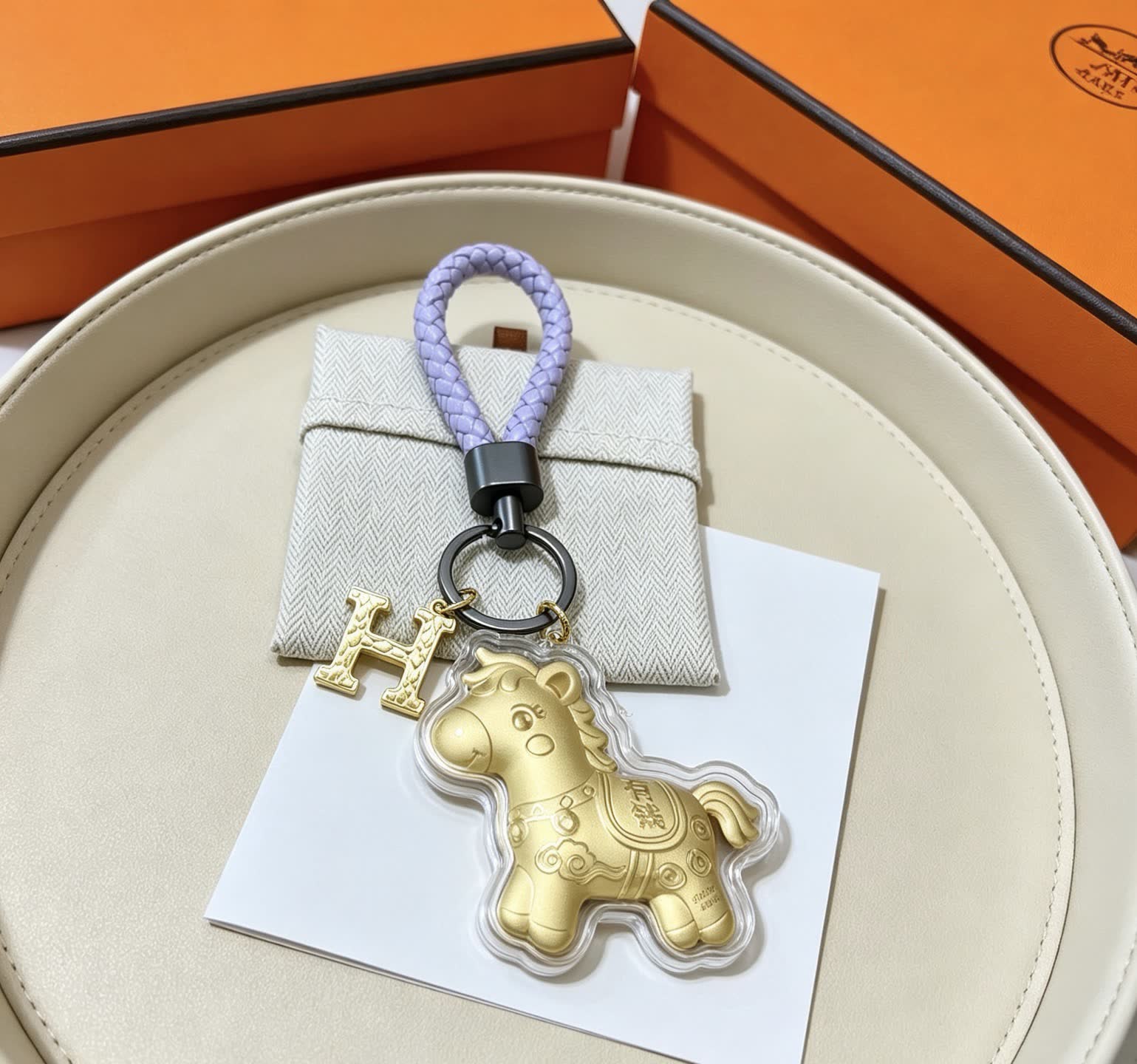 Hermes Hermès Keychain with Gold Horse Charm