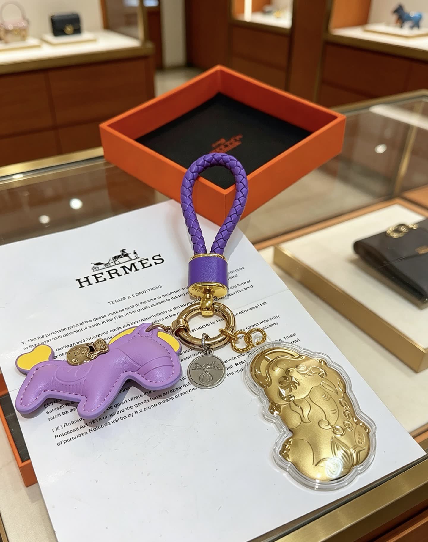 Hermes Hermès Purple Leather and Gold Keychain Hermes Hermès Purple Leather and Gold Keychain
