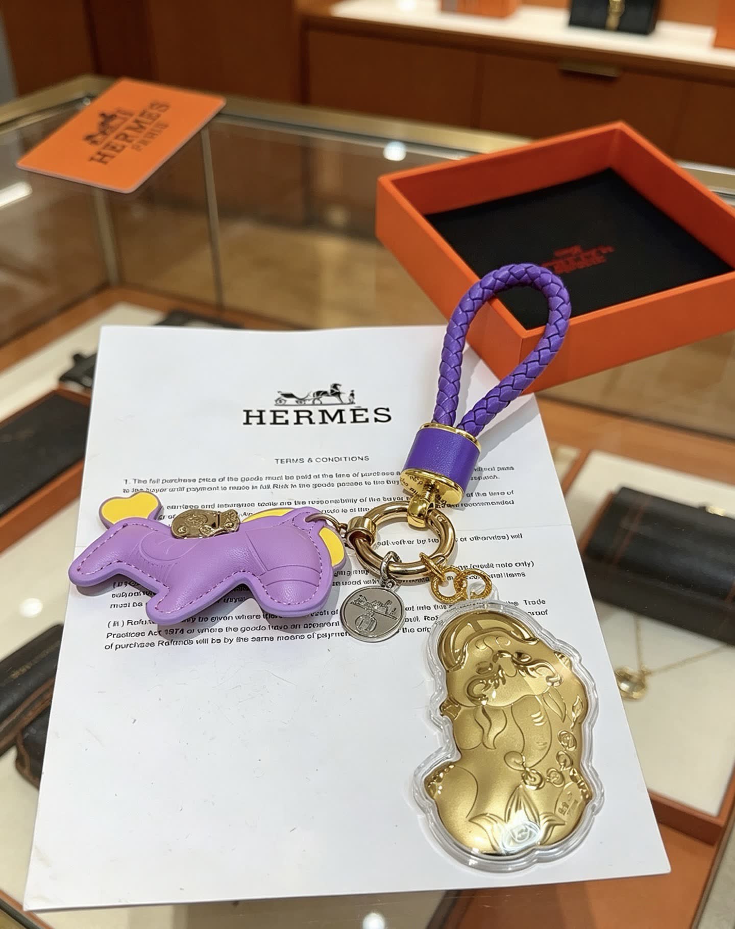 Hermes Hermès Purple Leather and Gold Keychain