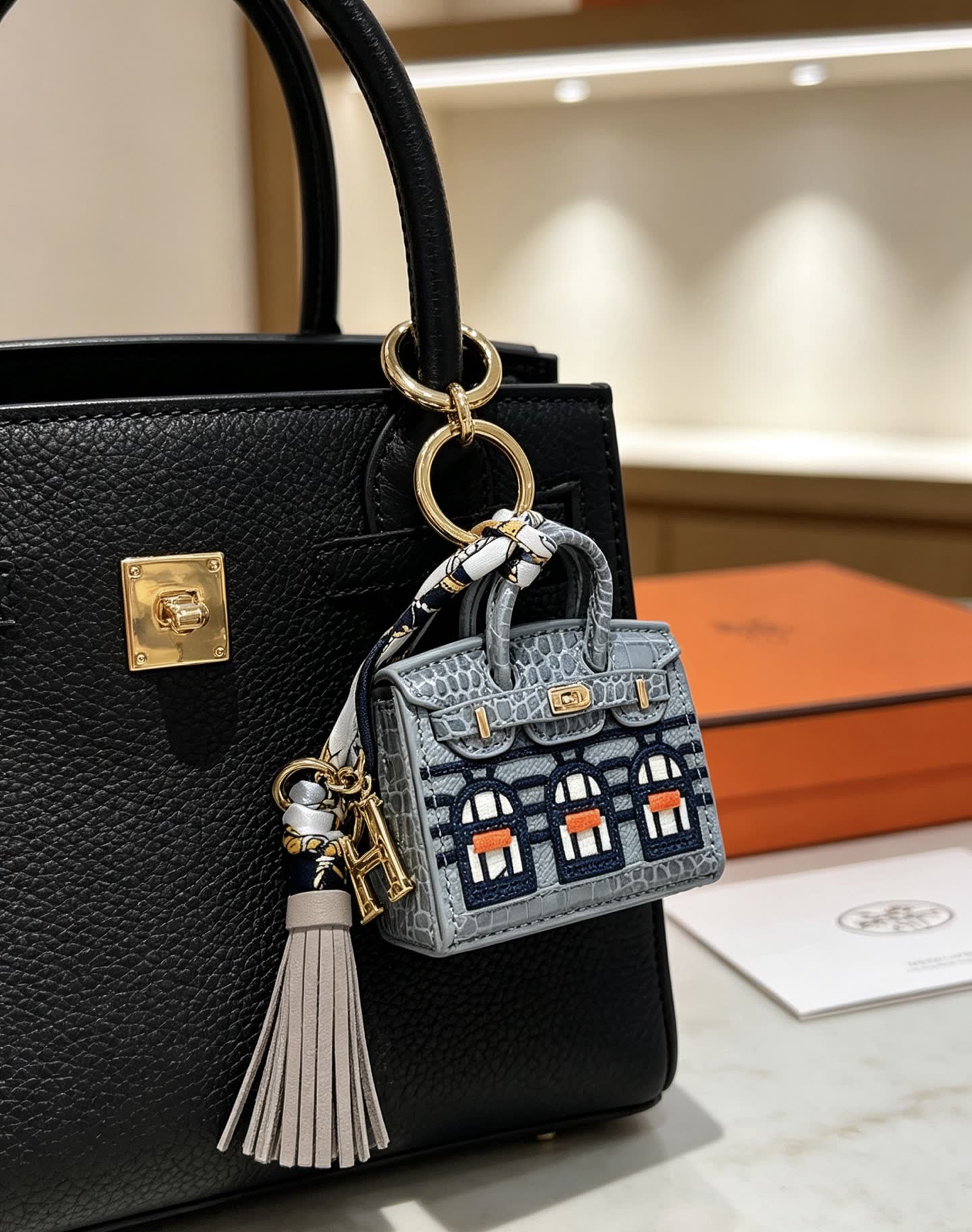 Hermes Hermès Keychain with Mini Bag Charm