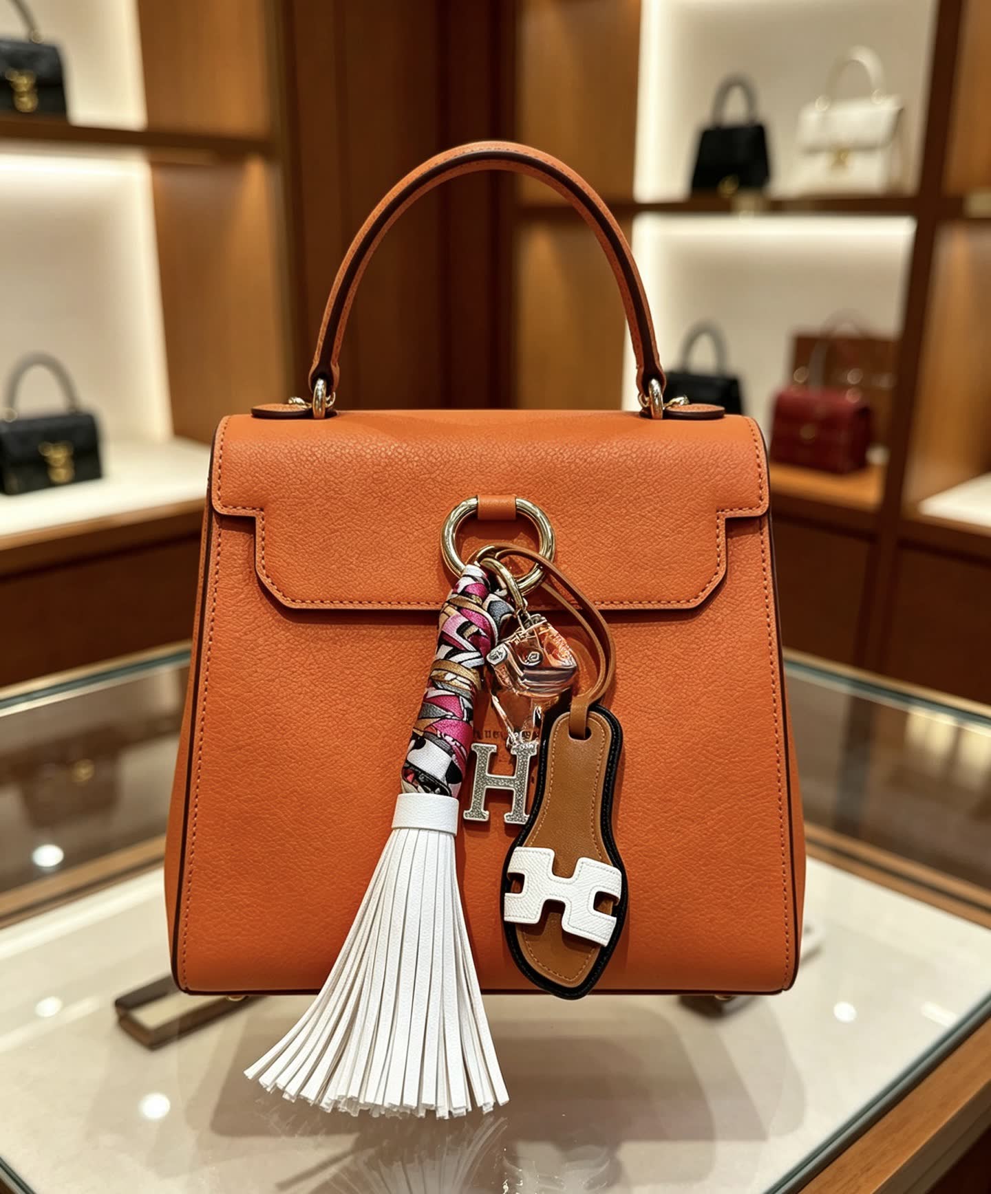 Hermes Hermès Keychain with Tassel and Metal Charms