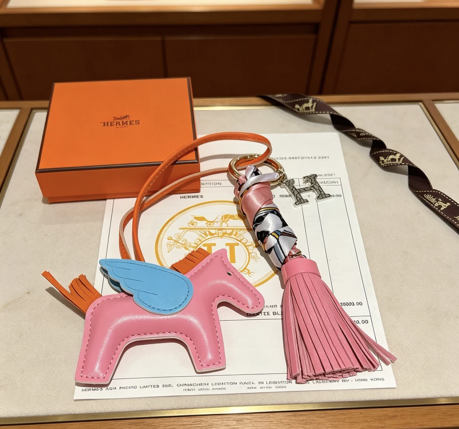 Hermes Hermès Keychain with Pink Winged Horse