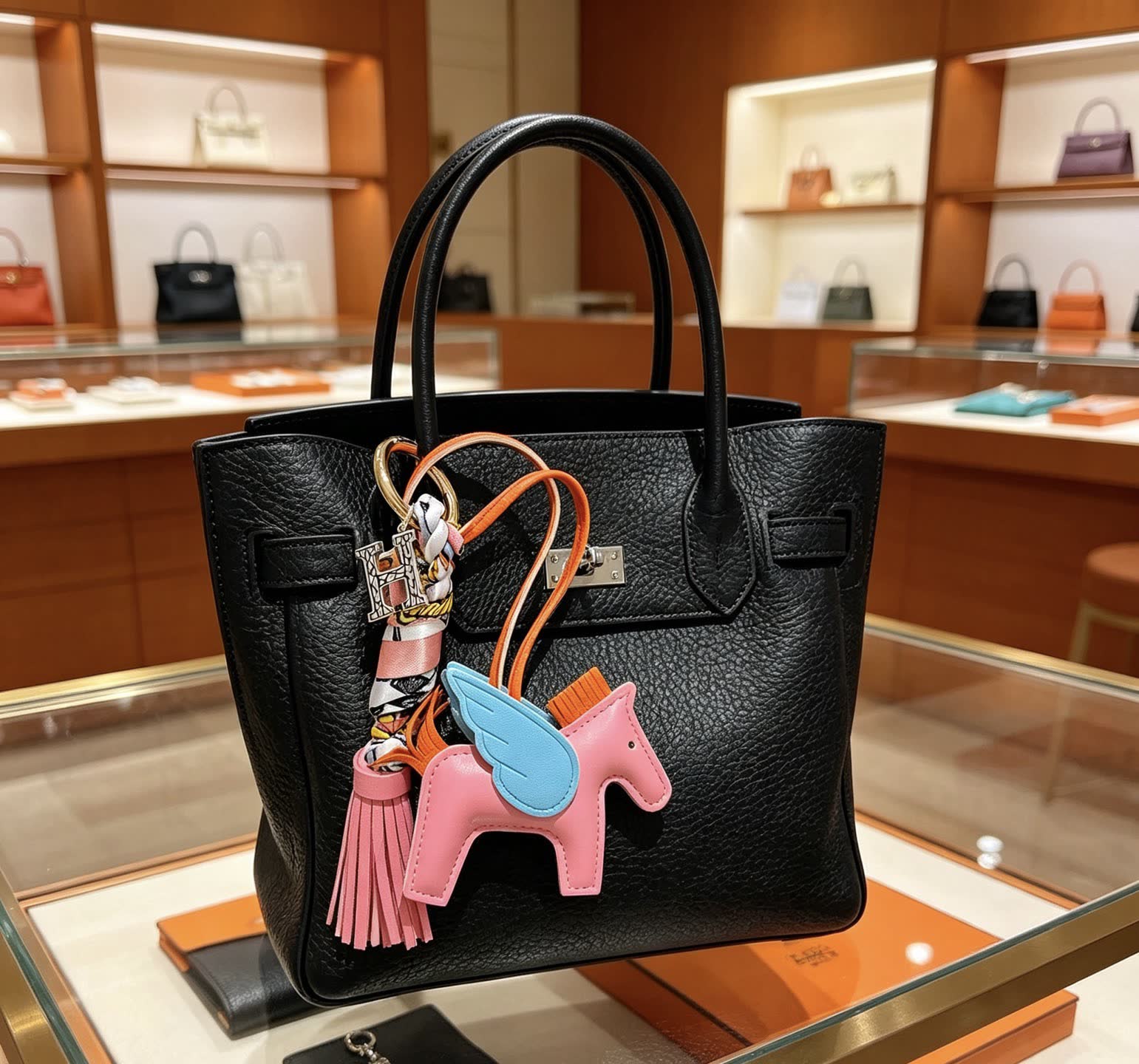 Hermes Hermès Keychain with Pink Winged Horse