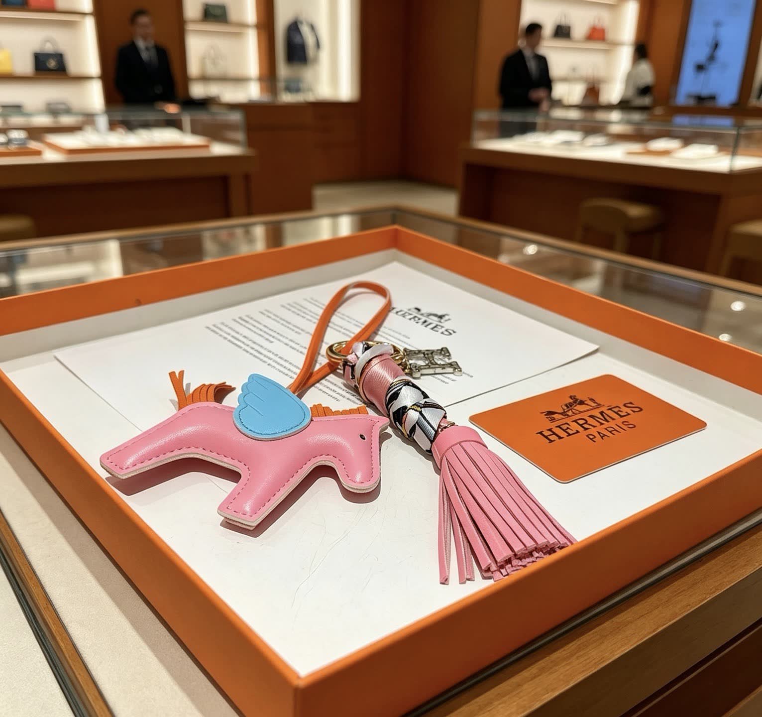 Hermes Hermès Keychain with Pink Winged Horse