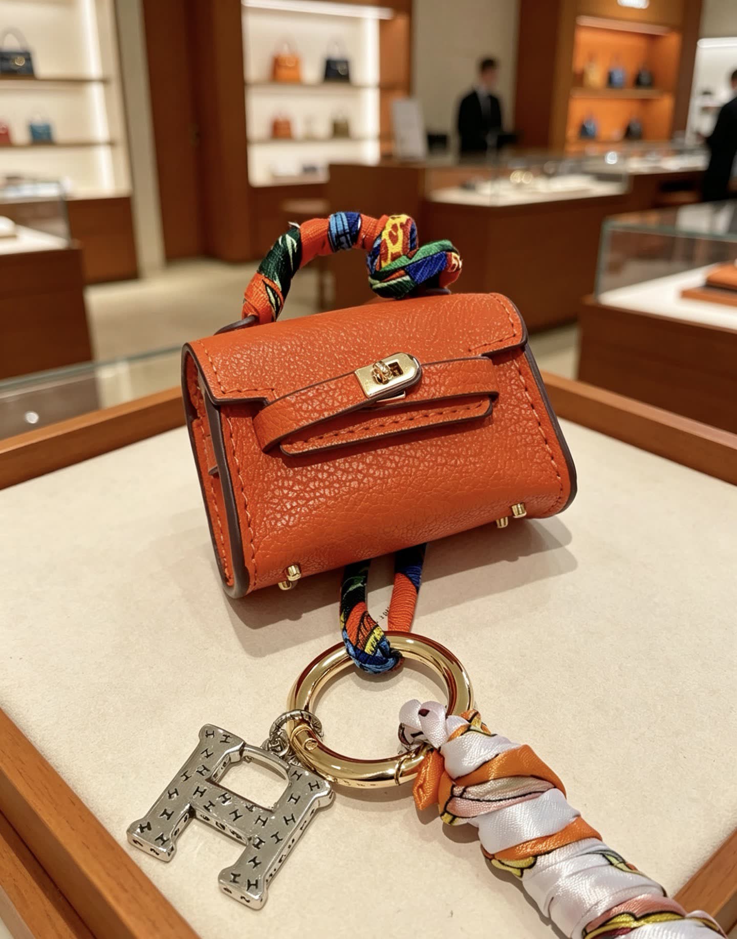 Hermes Hermès Orange Leather Keychain with Tassel