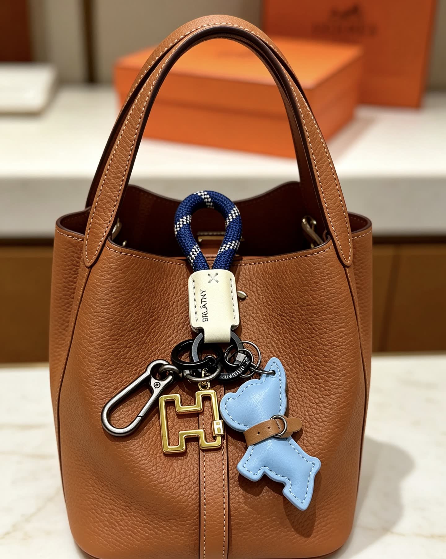 Hermes Blue Leather Dog Keychain Hermes Blue Leather Dog Keychain
