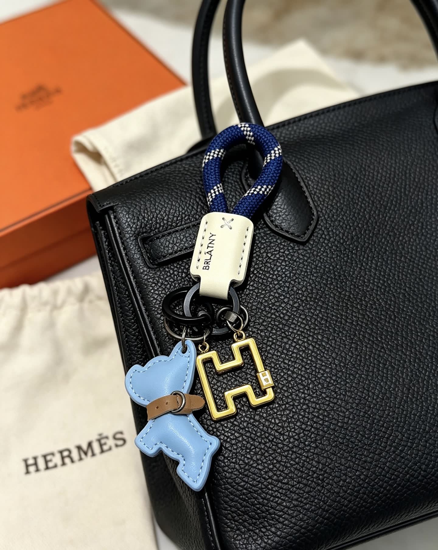 Hermes Blue Leather Dog Keychain