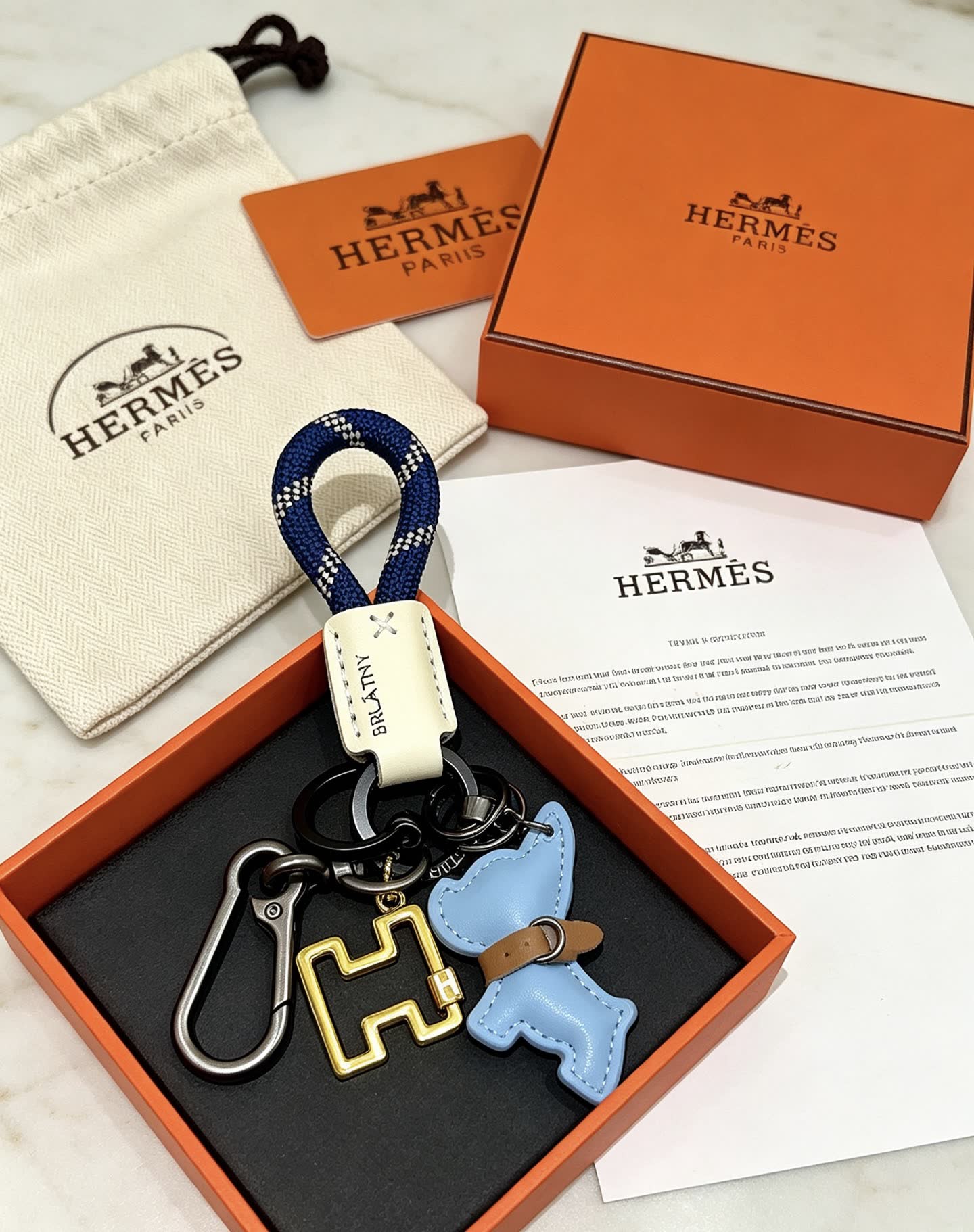 Hermes Blue Leather Dog Keychain