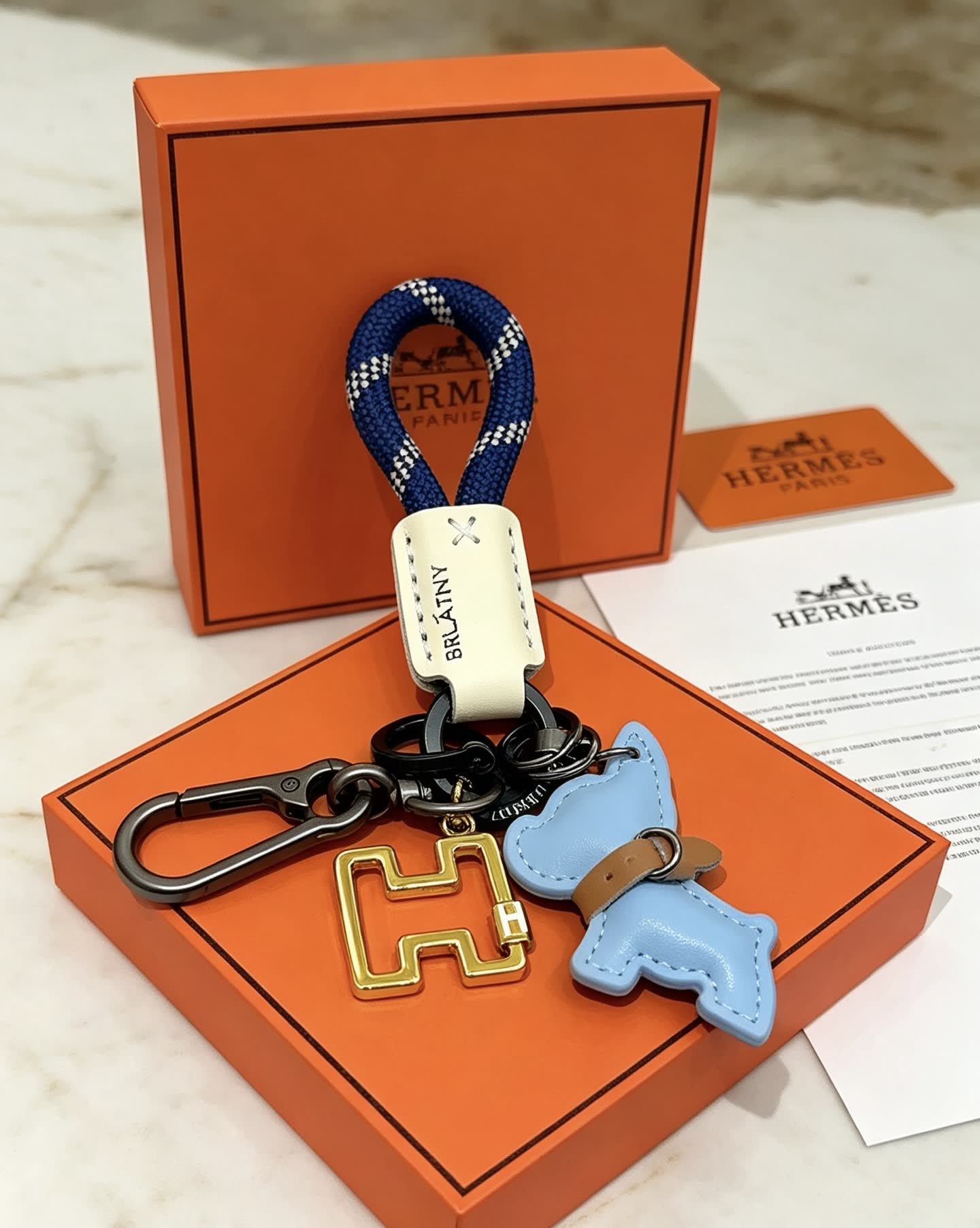 Hermes Blue Leather Dog Keychain