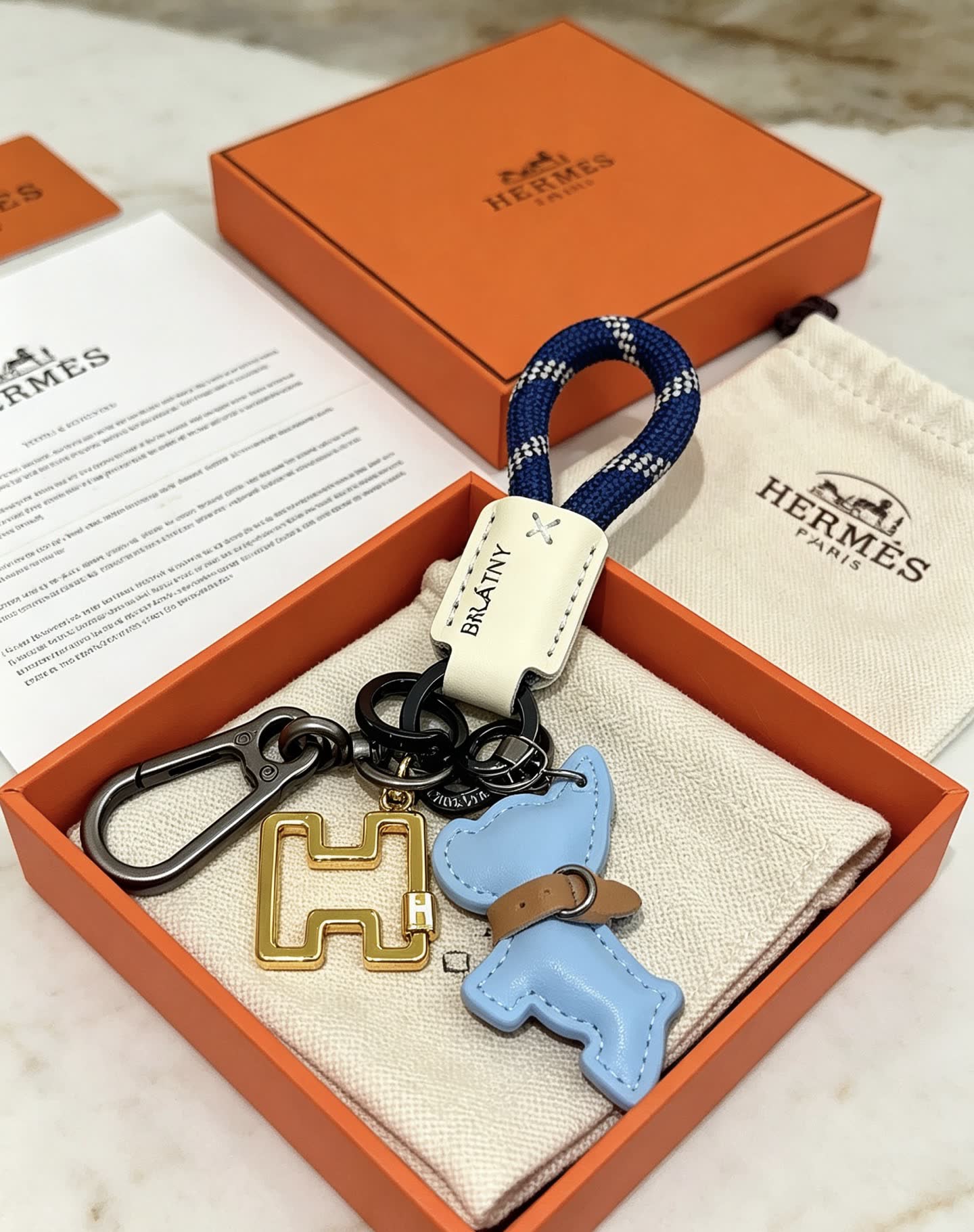 Hermes Blue Leather Dog Keychain