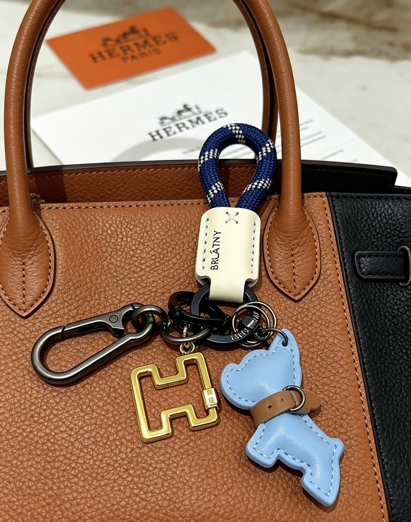 Hermes Blue Leather Dog Keychain