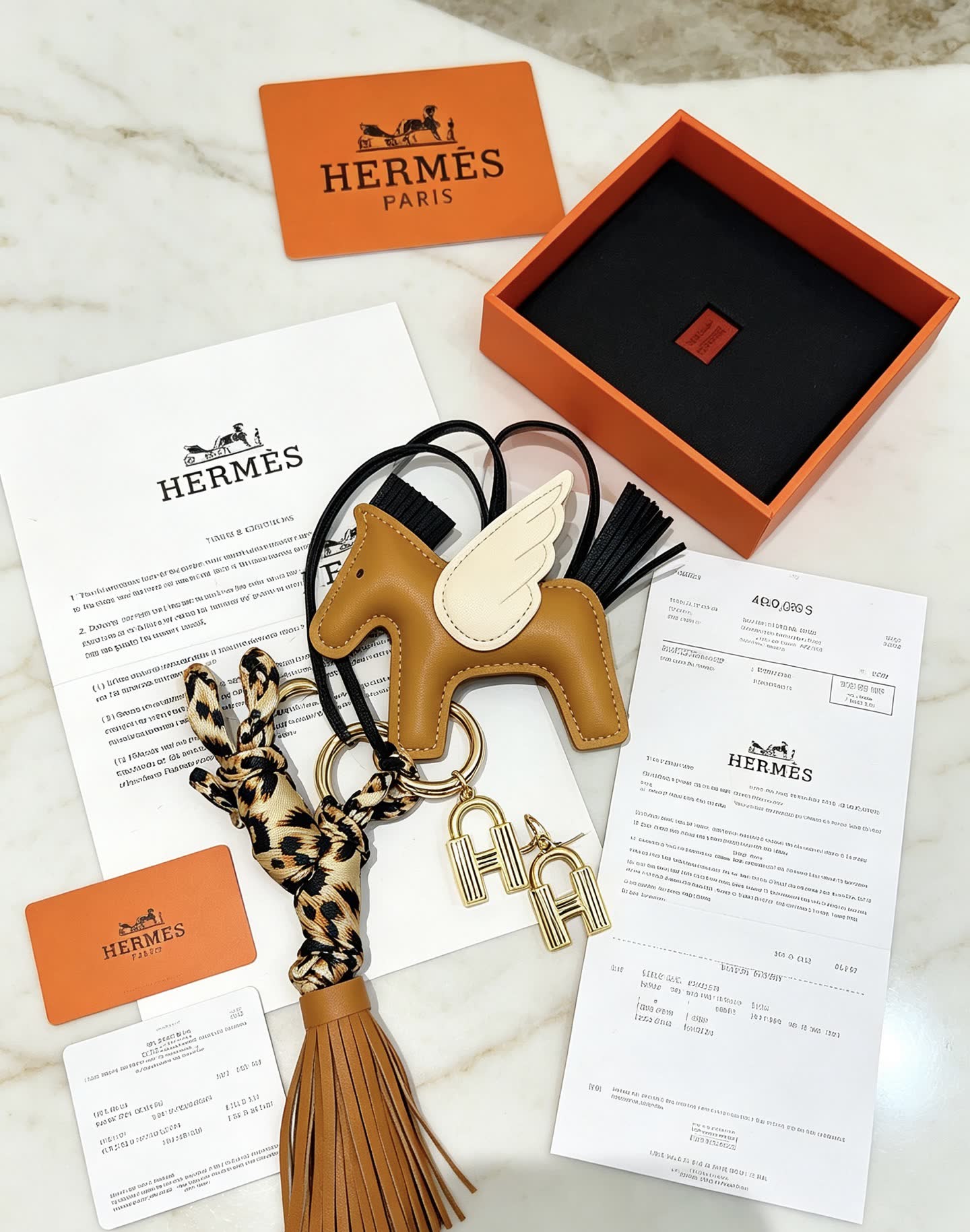 Hermes Hermès Brown Leather Winged Horse Keychain with Tassel