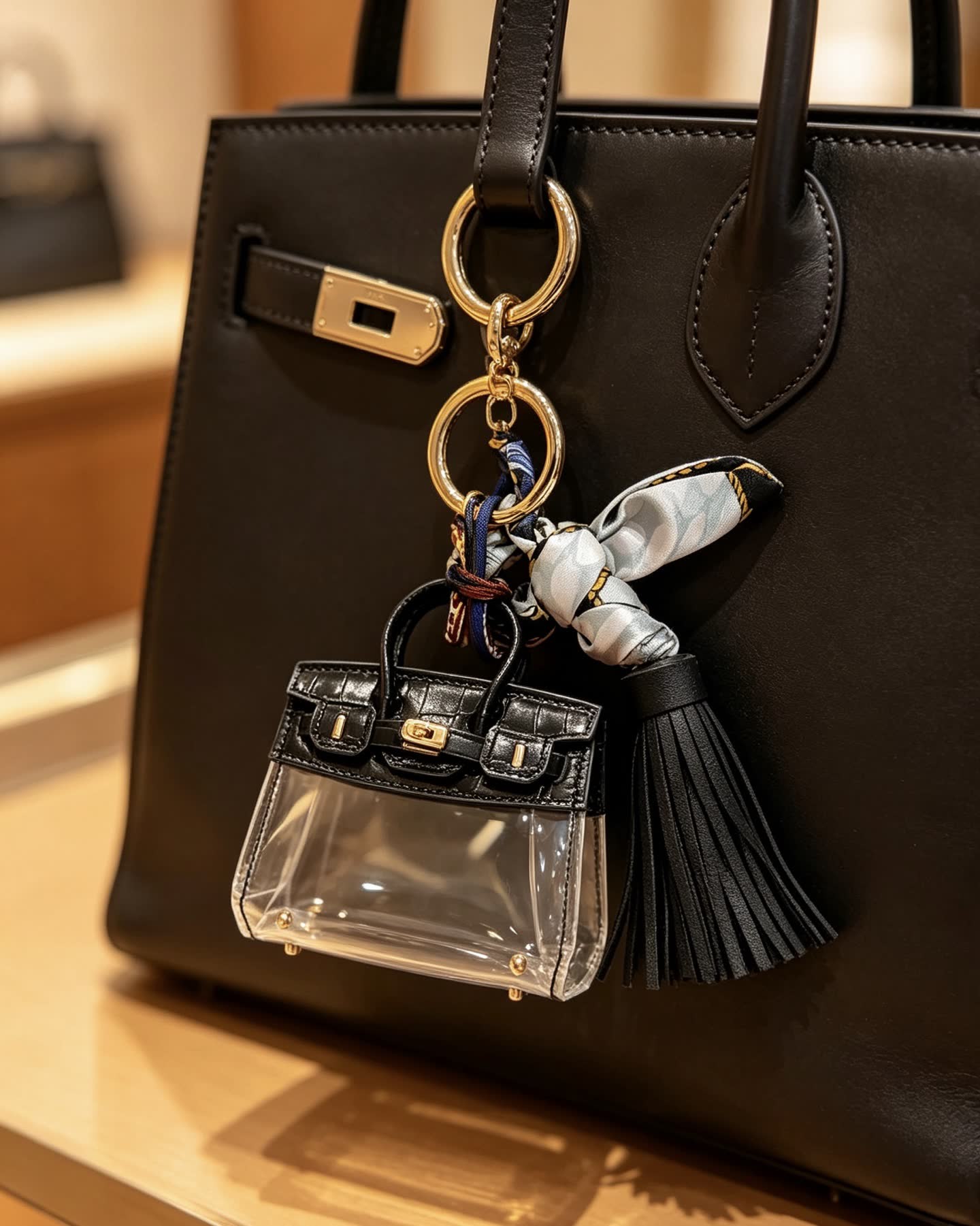 Hermes Hermès Paris Keychain with Transparent Bag and Tassel