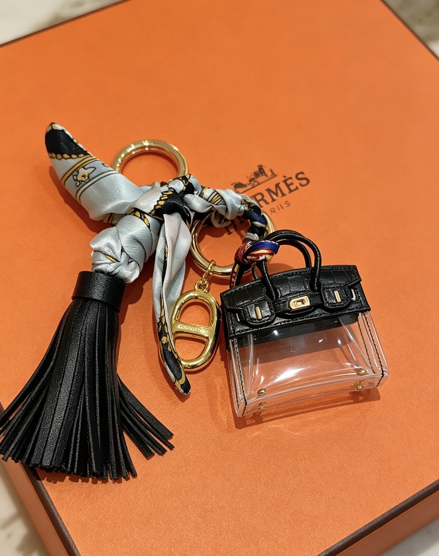 Hermes Hermès Paris Keychain with Transparent Bag and Tassel