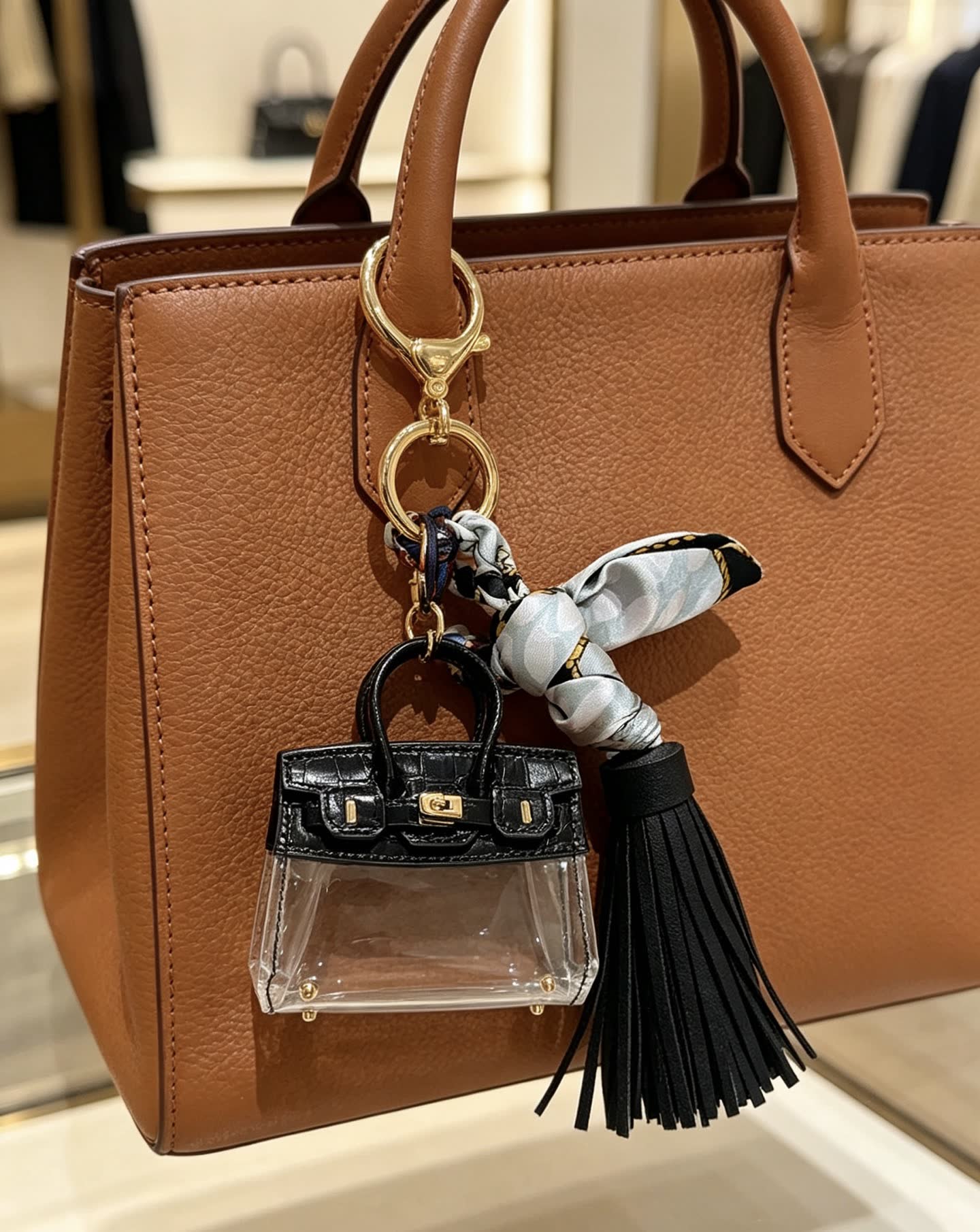 Hermes Hermès Paris Keychain with Transparent Bag and Tassel