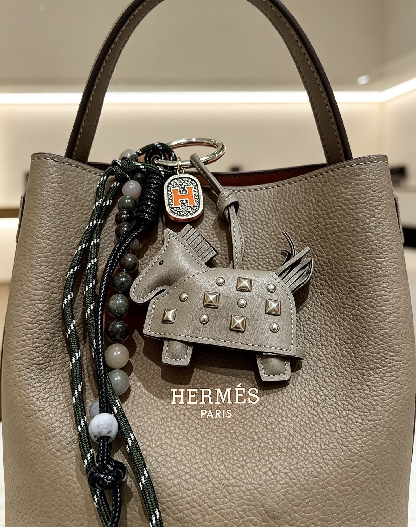 Hermes Hermès Paris Leather Bucket Bag with Keychain Charm Hermes Hermès Paris Leather Bucket Bag with Keychain Charm