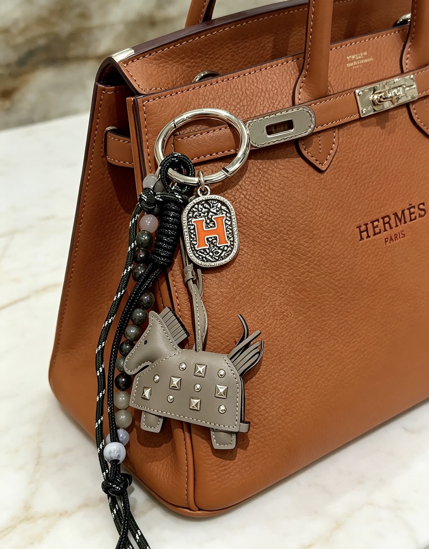 Hermes Hermès Paris Leather Bucket Bag with Keychain Charm