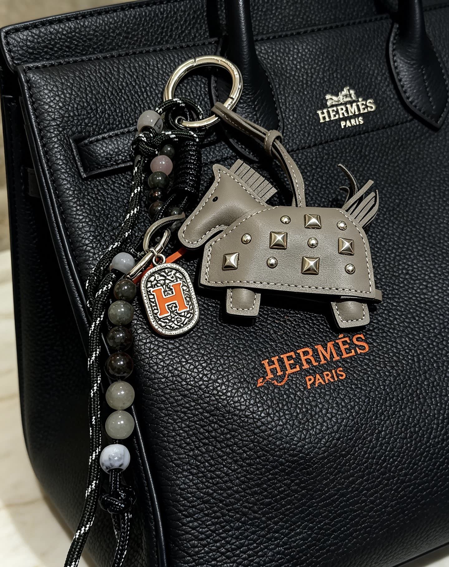 Hermes Hermès Paris Leather Bucket Bag with Keychain Charm