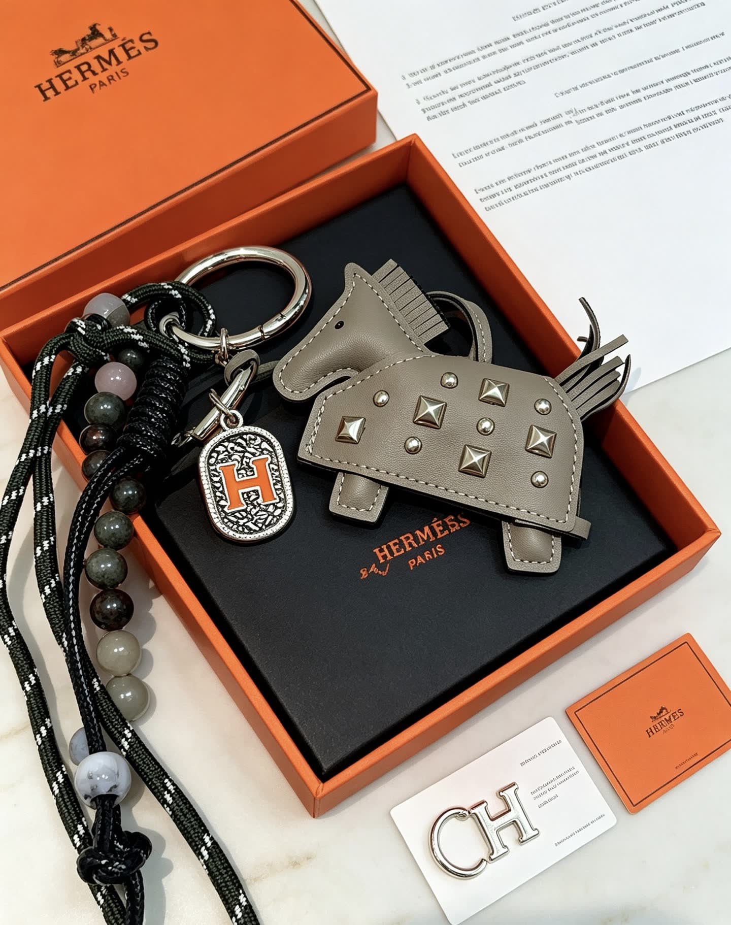 Hermes Hermès Paris Leather Bucket Bag with Keychain Charm