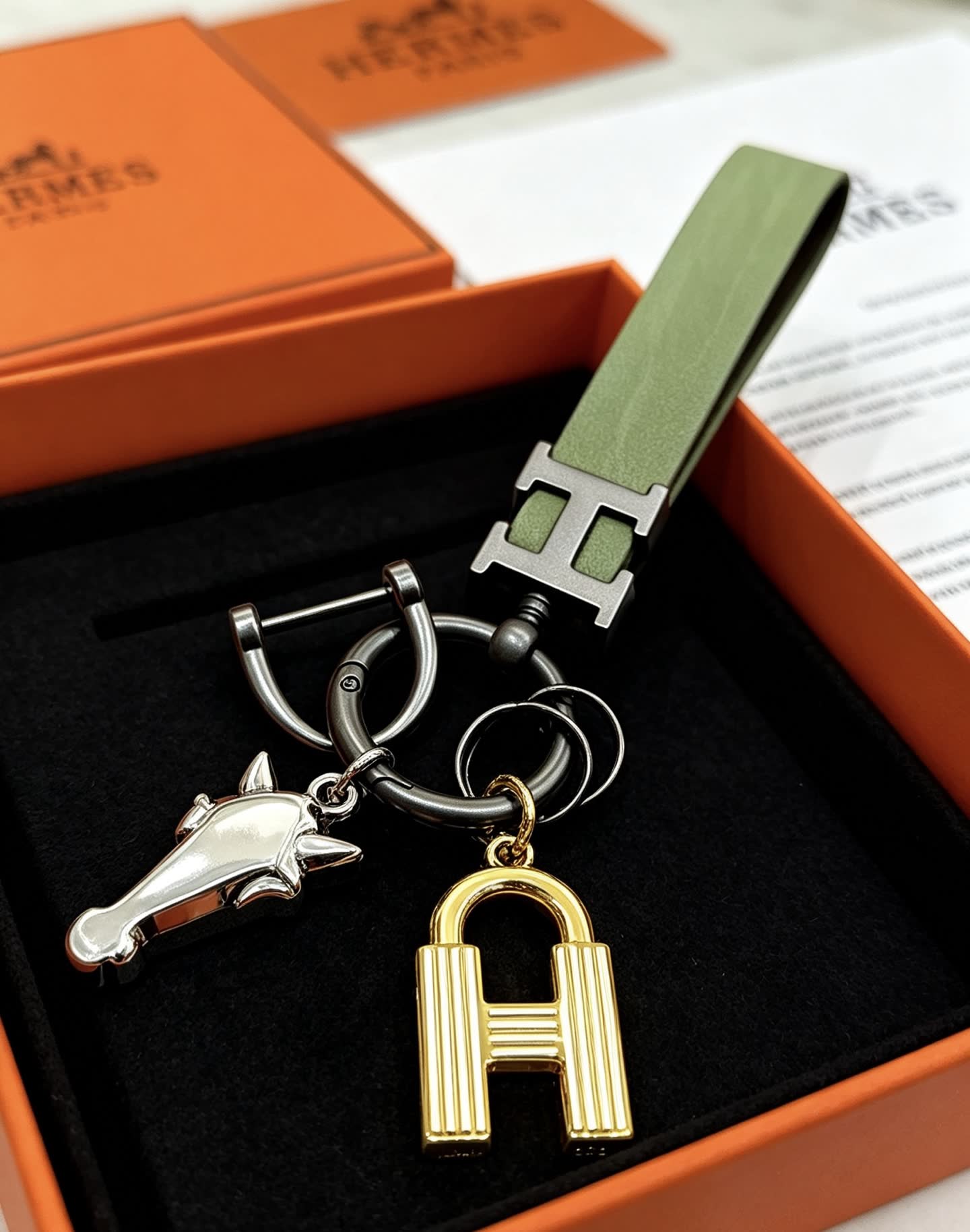 Hermes Hermès Paris Keychain with Leather Strap and Metal Charms