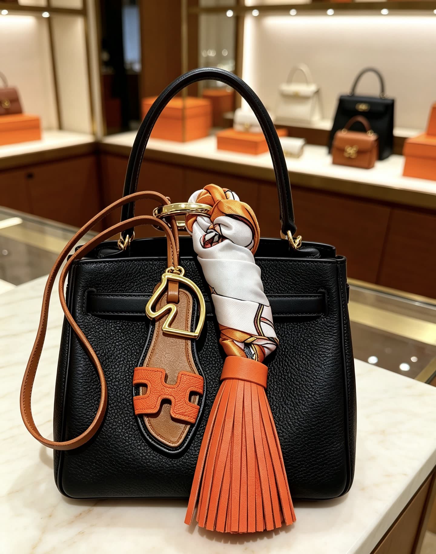Hermes Leather Tassel Keychain
