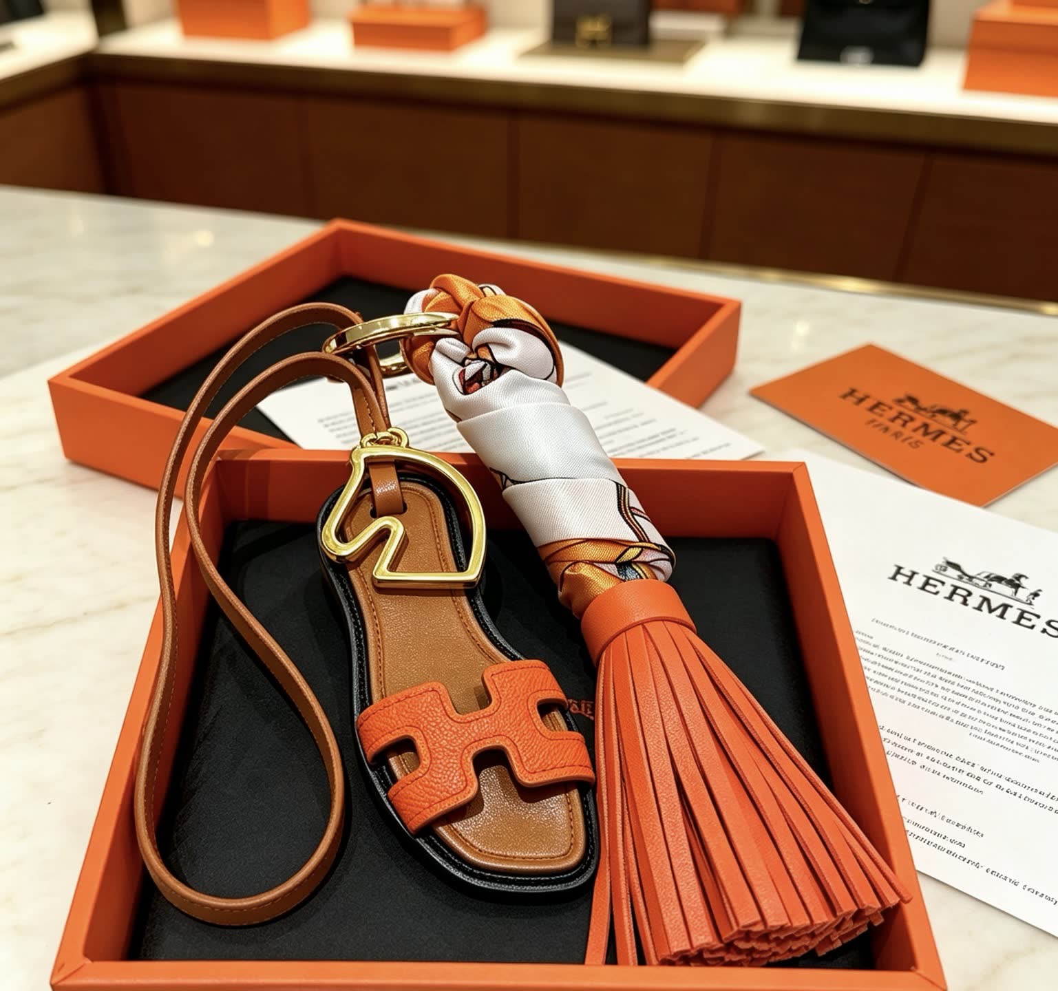 Hermes Leather Tassel Keychain