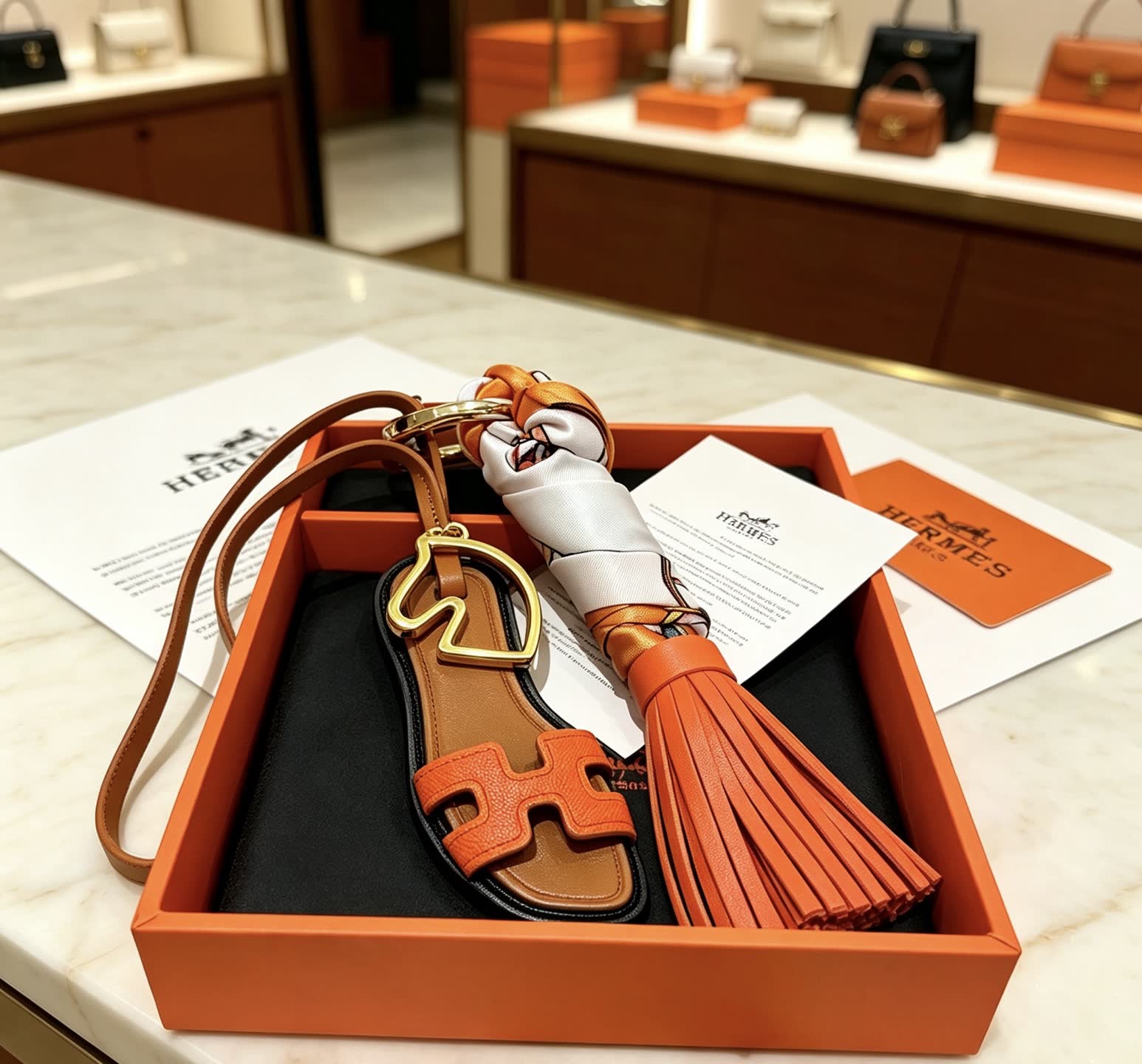 Hermes Leather Tassel Keychain