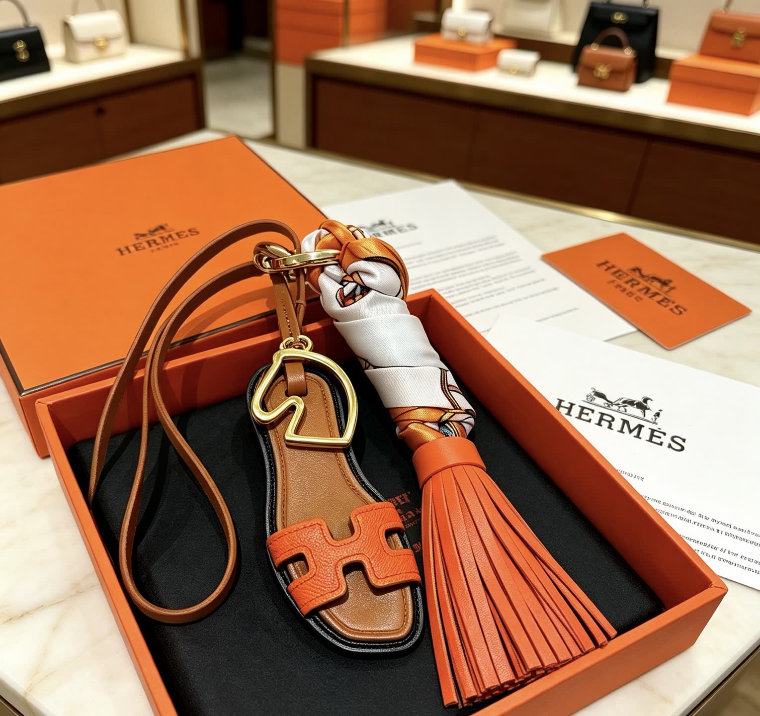 Hermes Leather Tassel Keychain