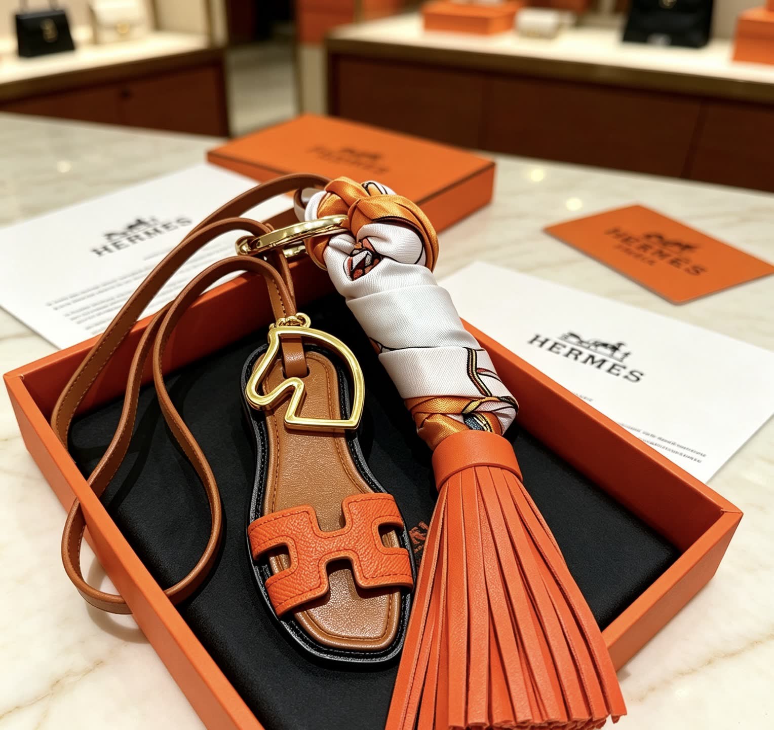Hermes Leather Tassel Keychain