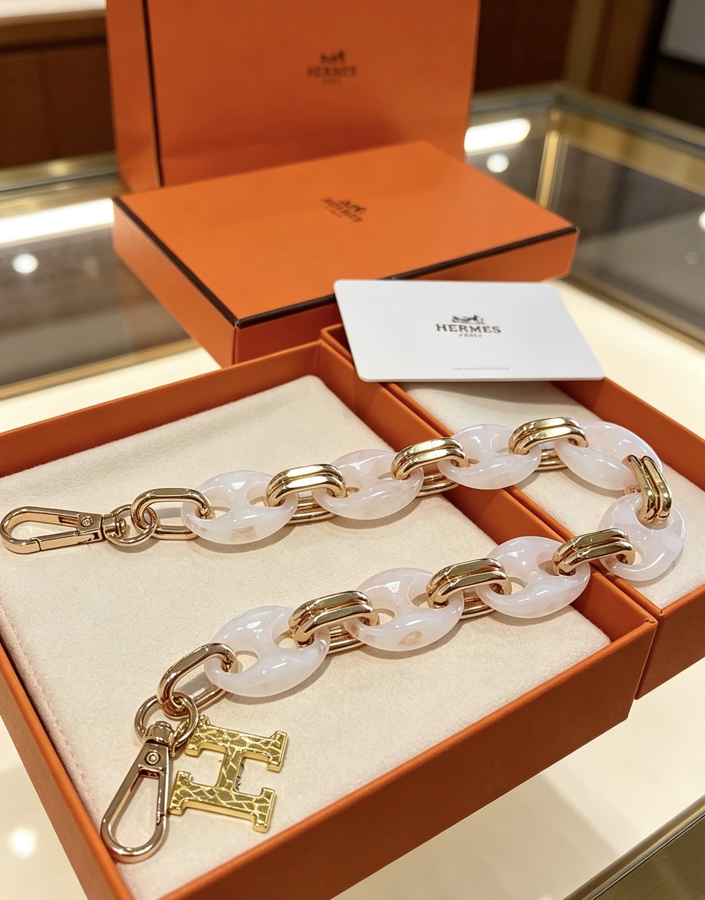 Hermès Keychain, Pink and Gold Chain Design