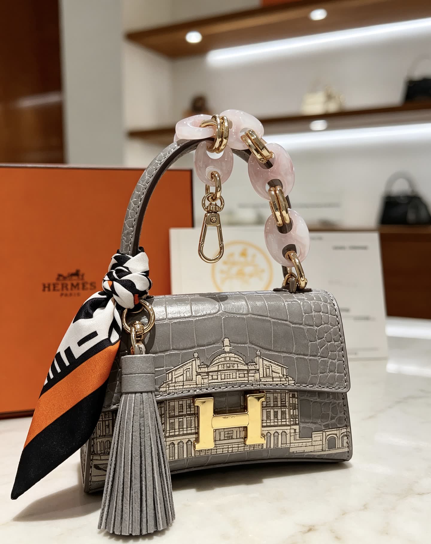 Hermès Keychain, Pink and Gold Chain Design