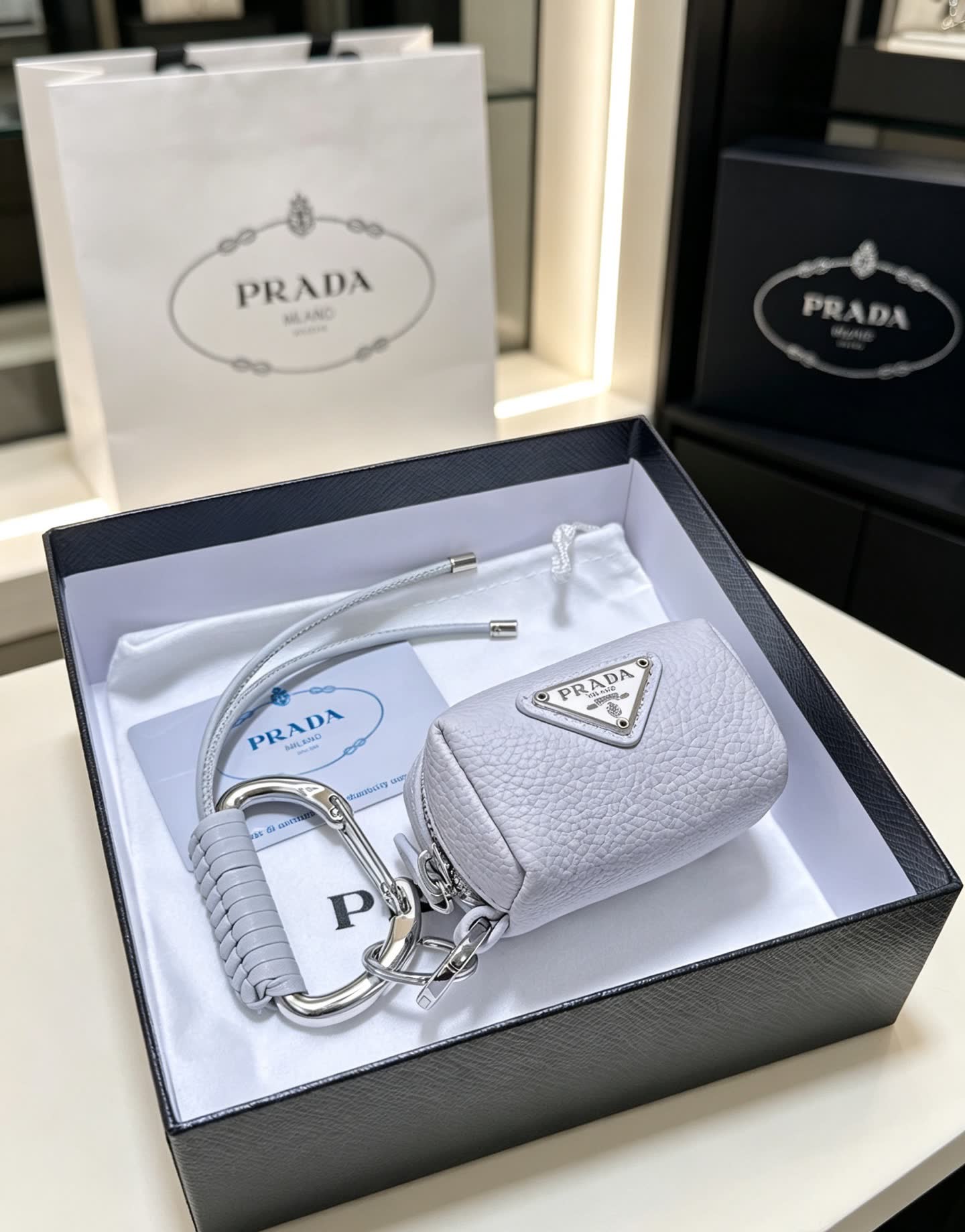 Prada Leather Keychain with Carabiner