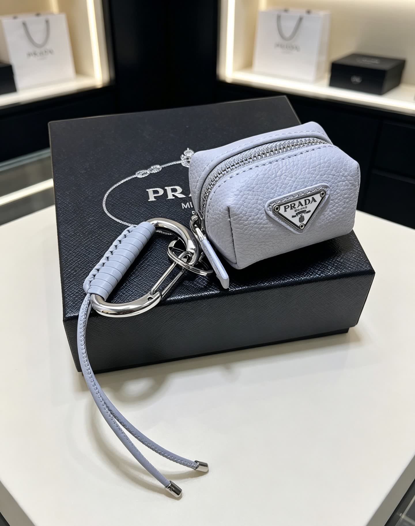 Prada Leather Keychain with Carabiner