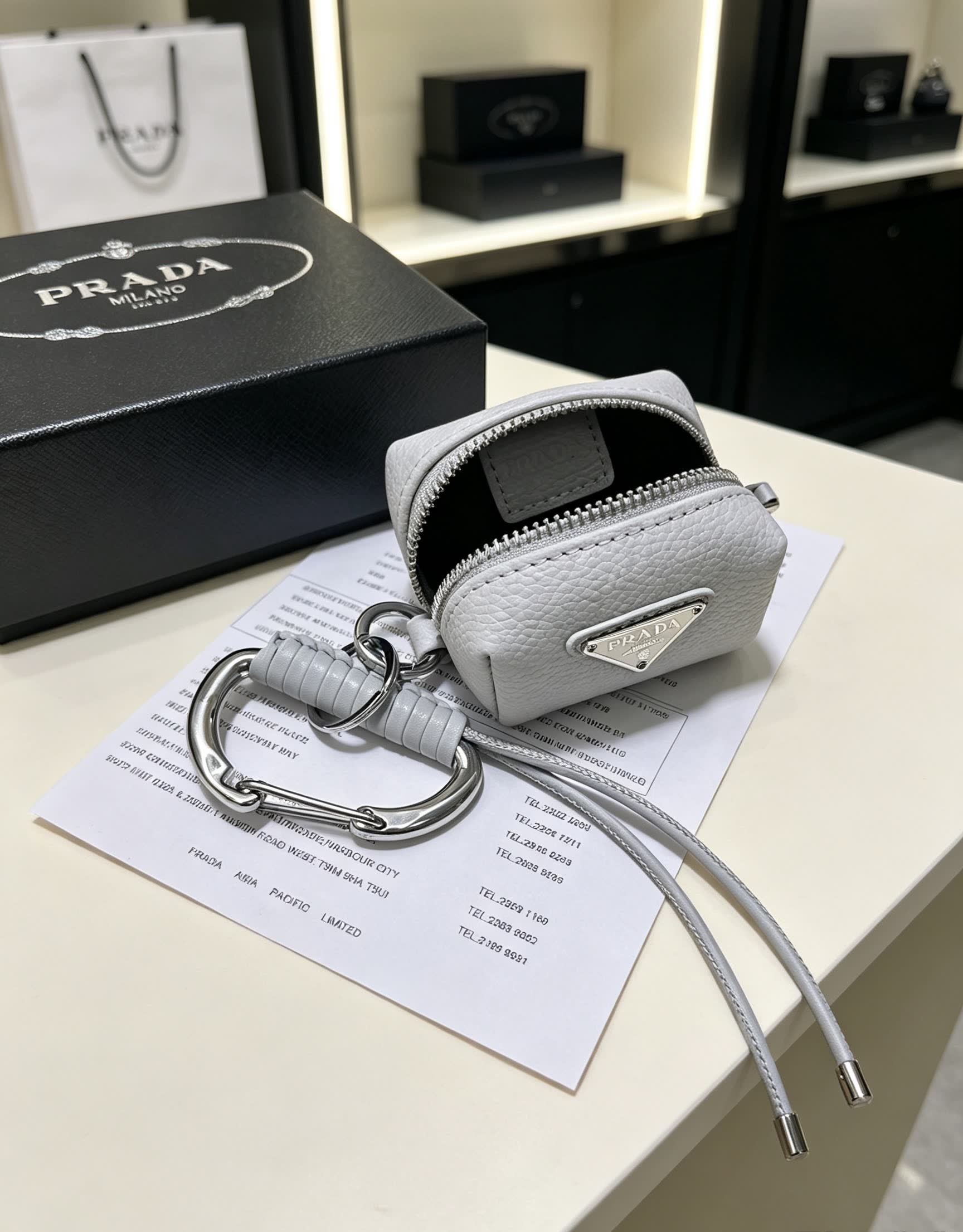 Prada Leather Keychain with Carabiner