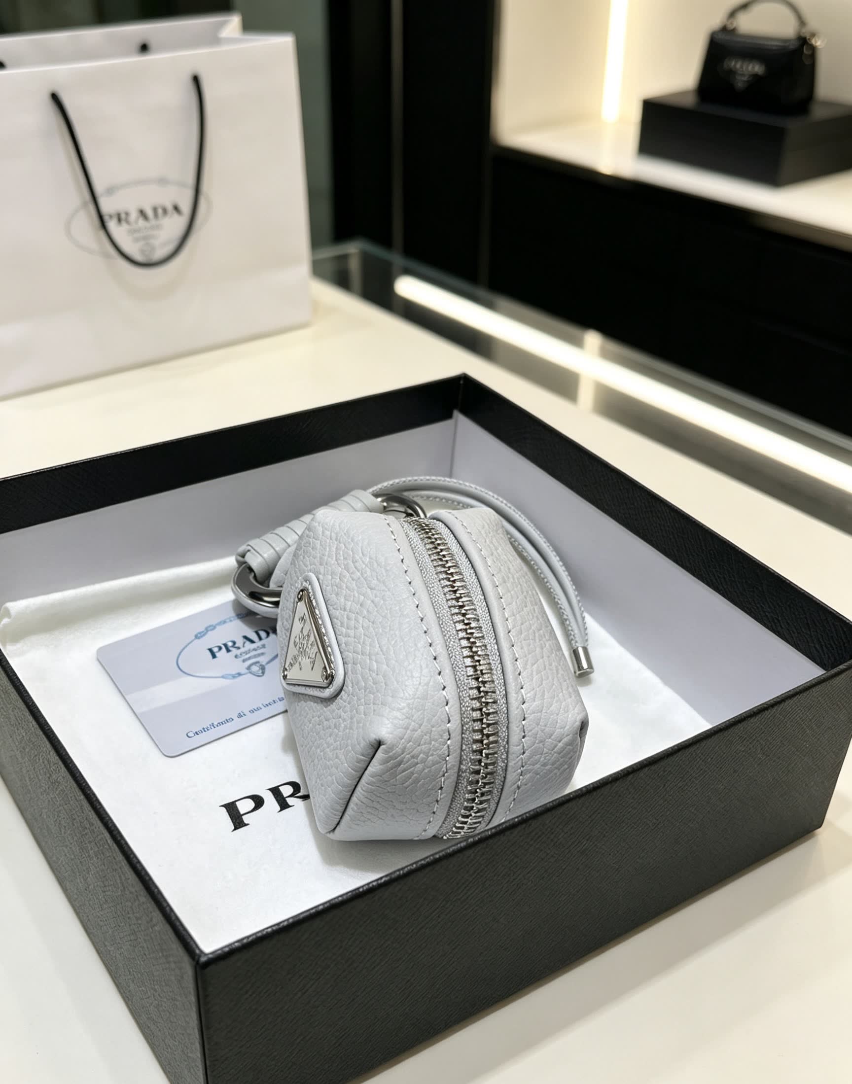 Prada Leather Keychain with Carabiner