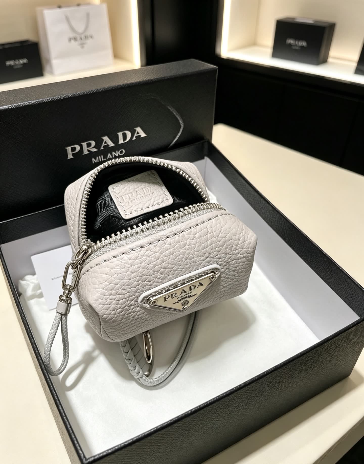 Prada Leather Keychain with Carabiner