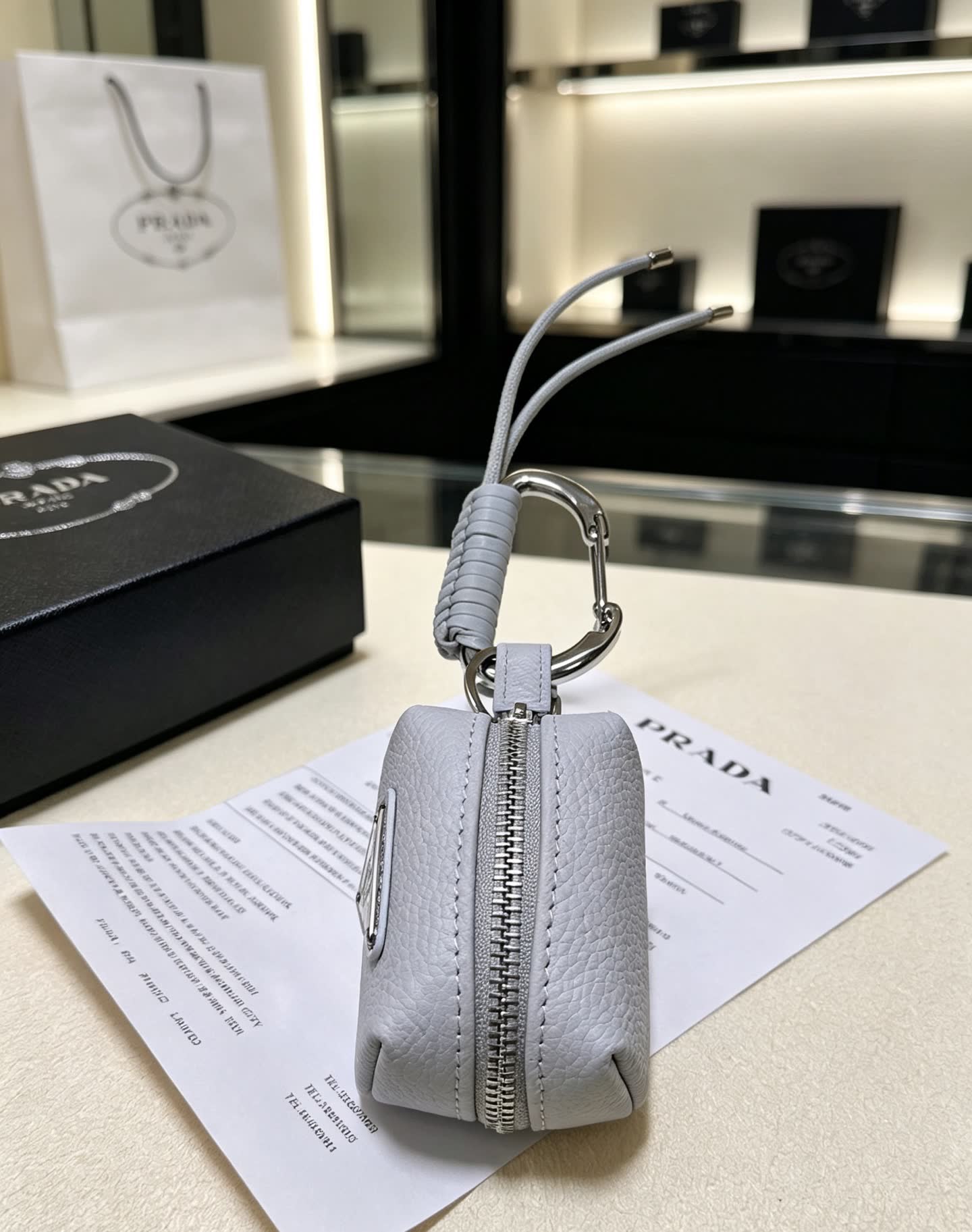 Prada Leather Keychain with Carabiner