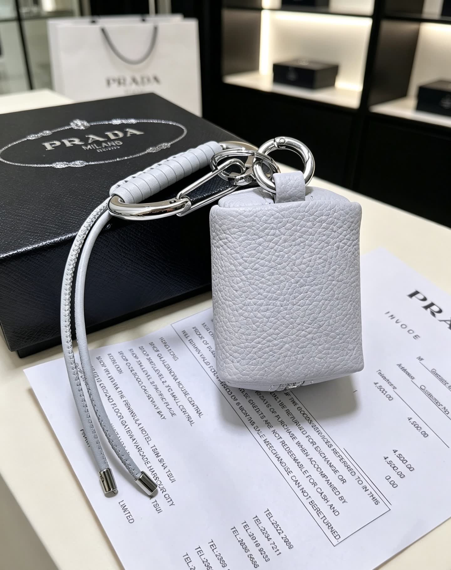 Prada Leather Keychain with Carabiner