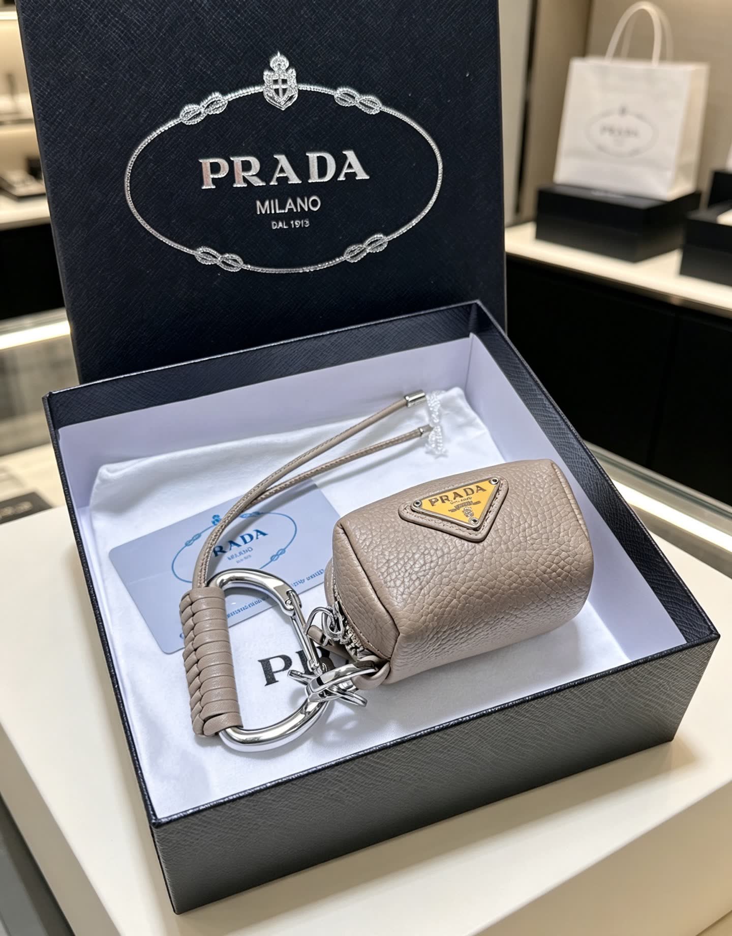 Prada Leather Keychain with Logo