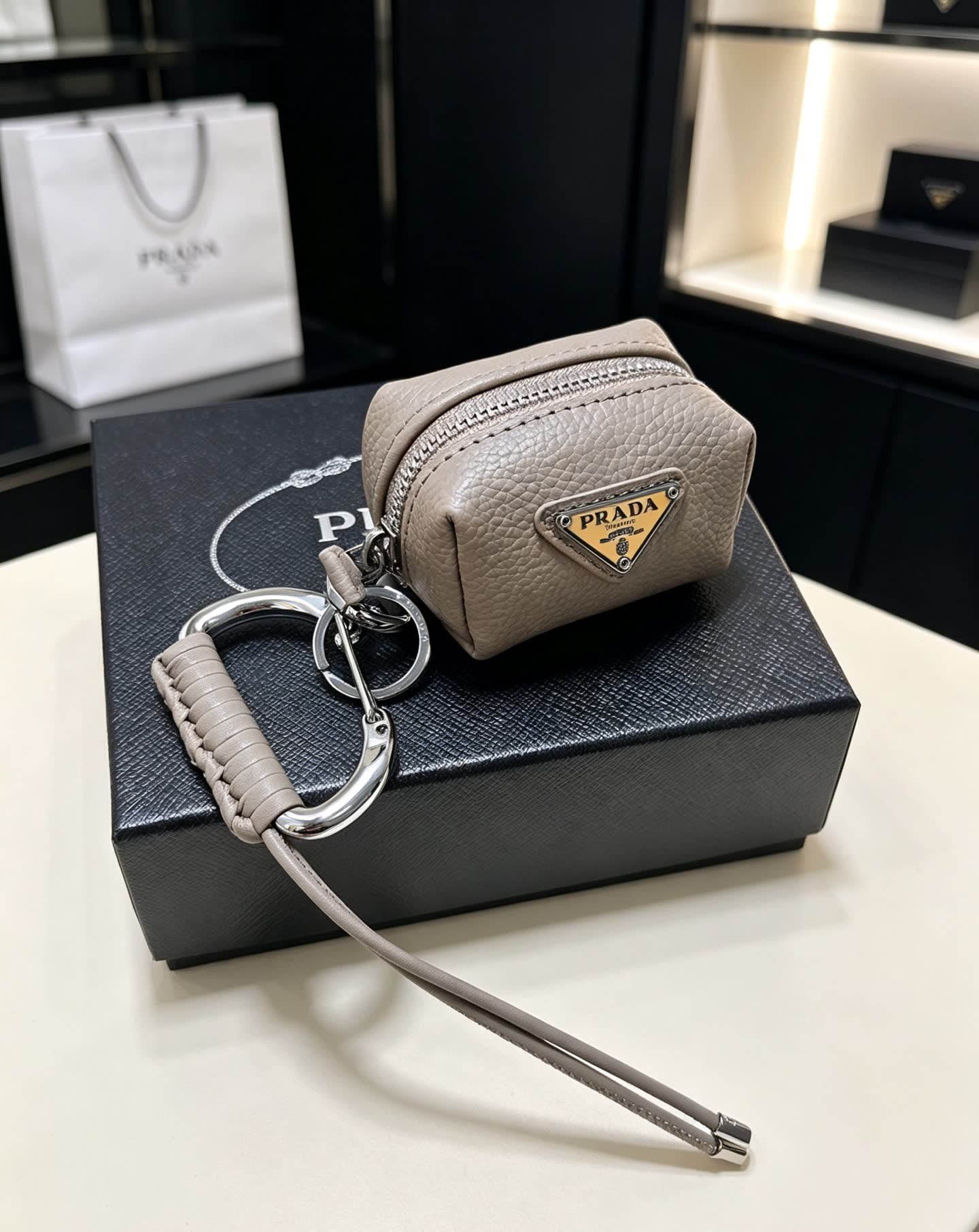 Prada Leather Keychain with Logo