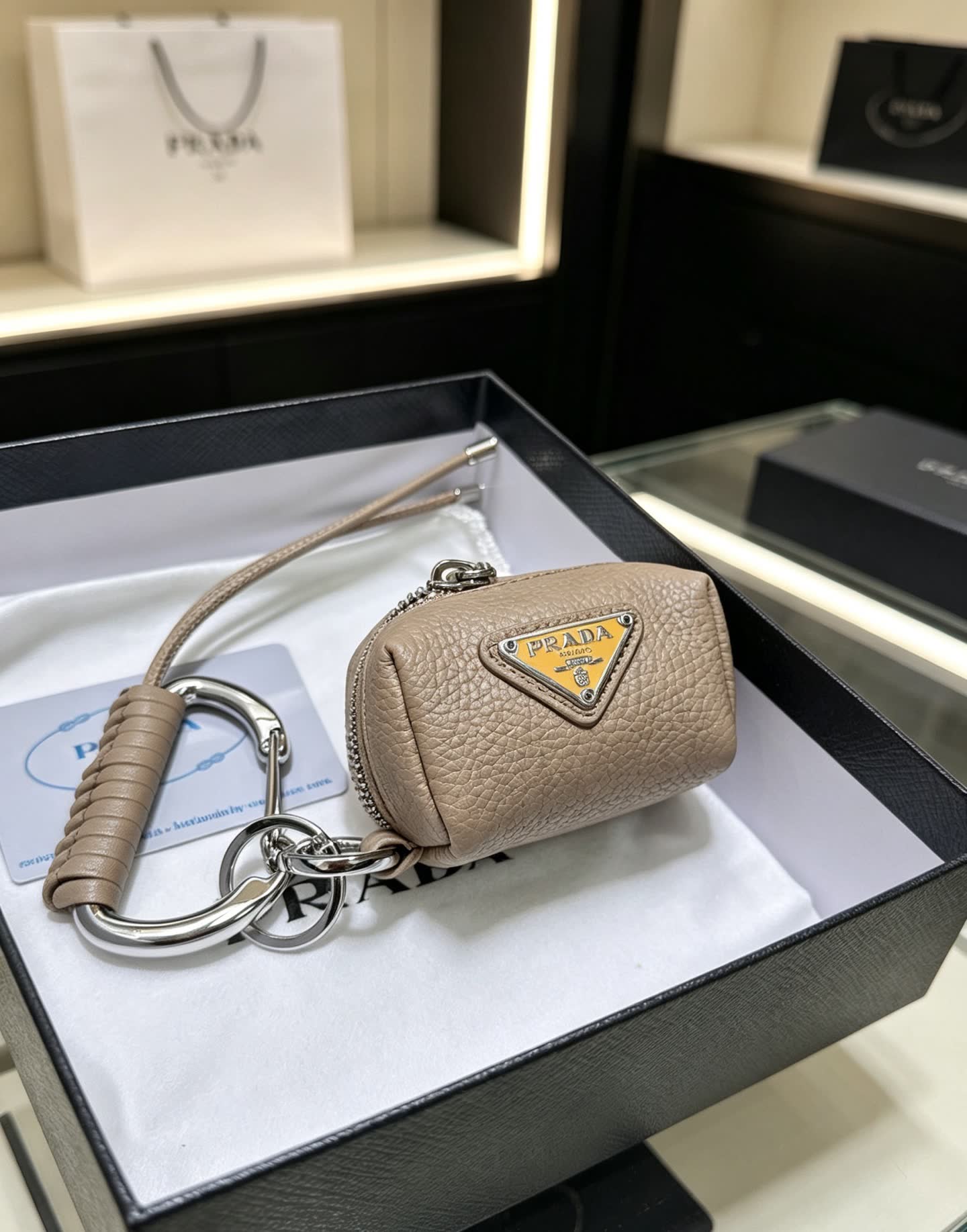 Prada Leather Keychain with Logo