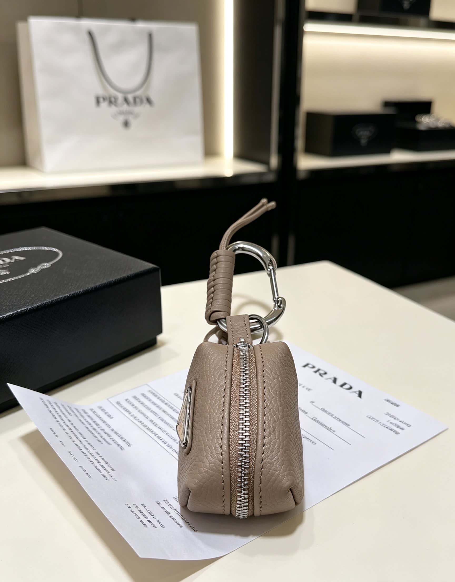 Prada Leather Keychain with Logo