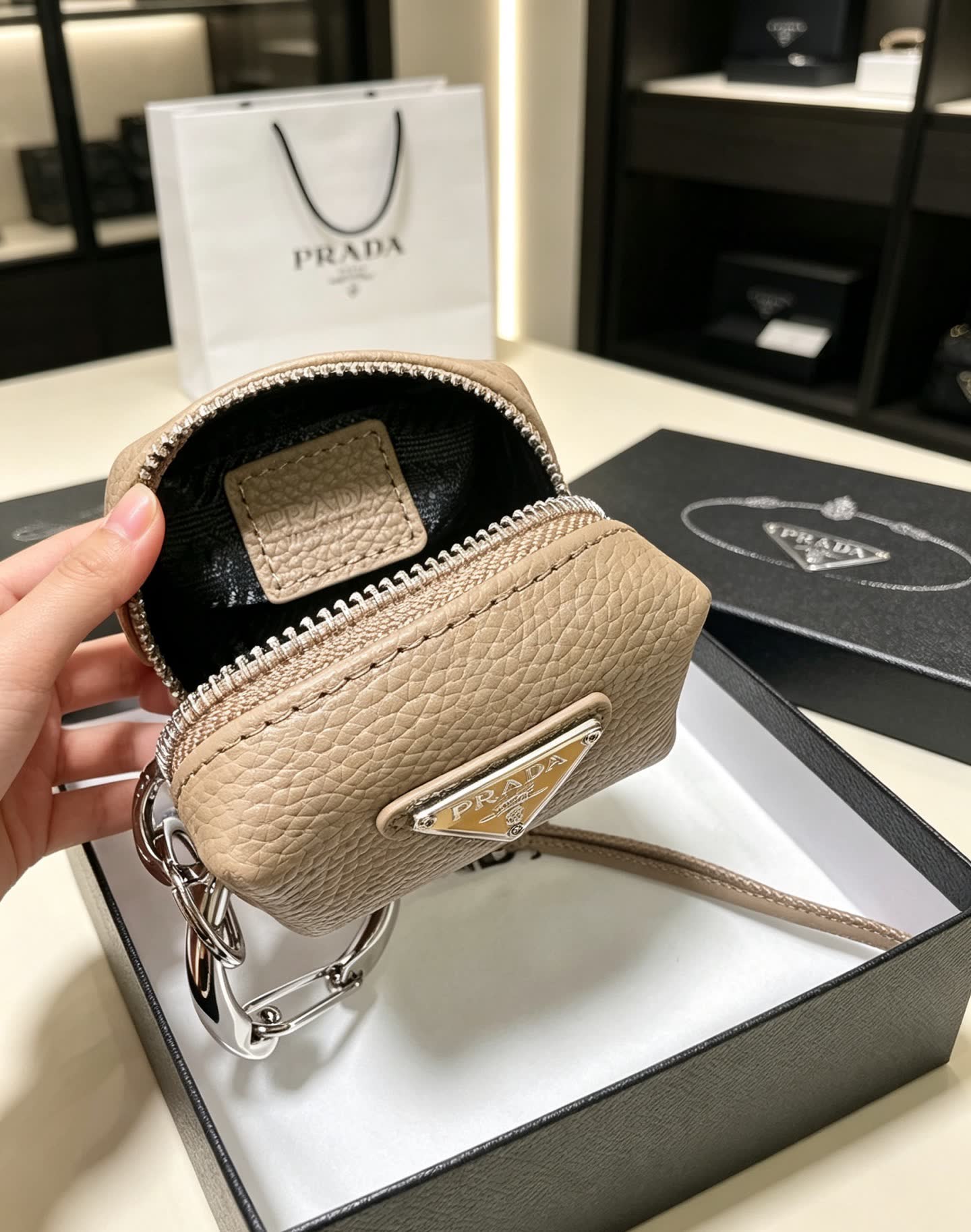 Prada Leather Keychain with Logo