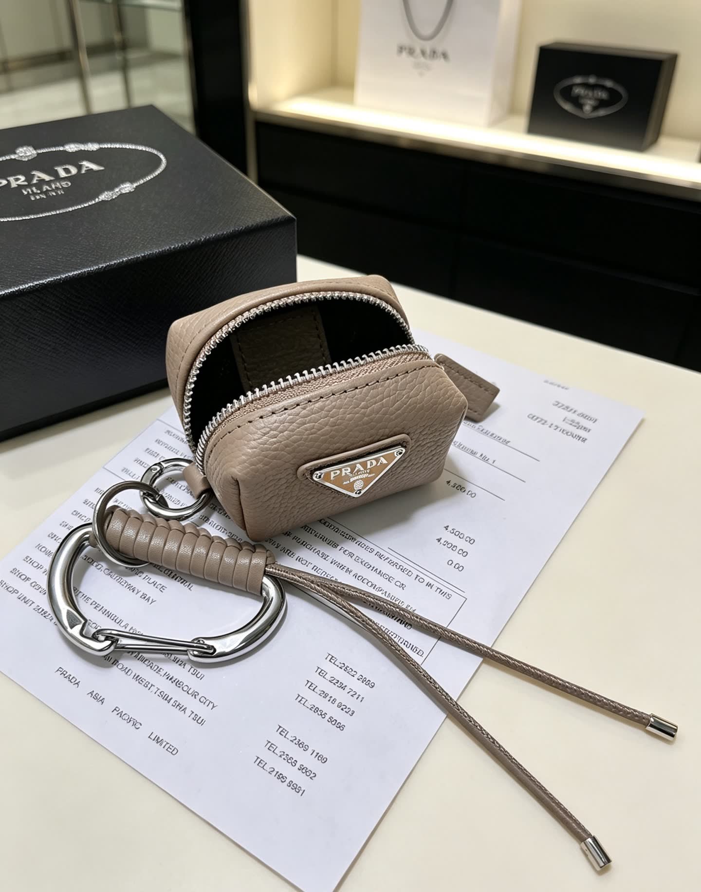 Prada Leather Keychain with Logo