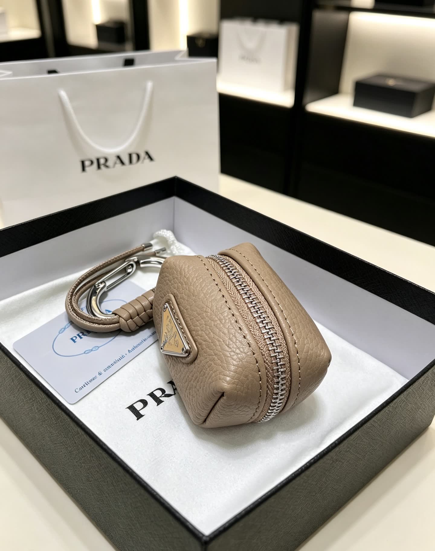 Prada Leather Keychain with Logo